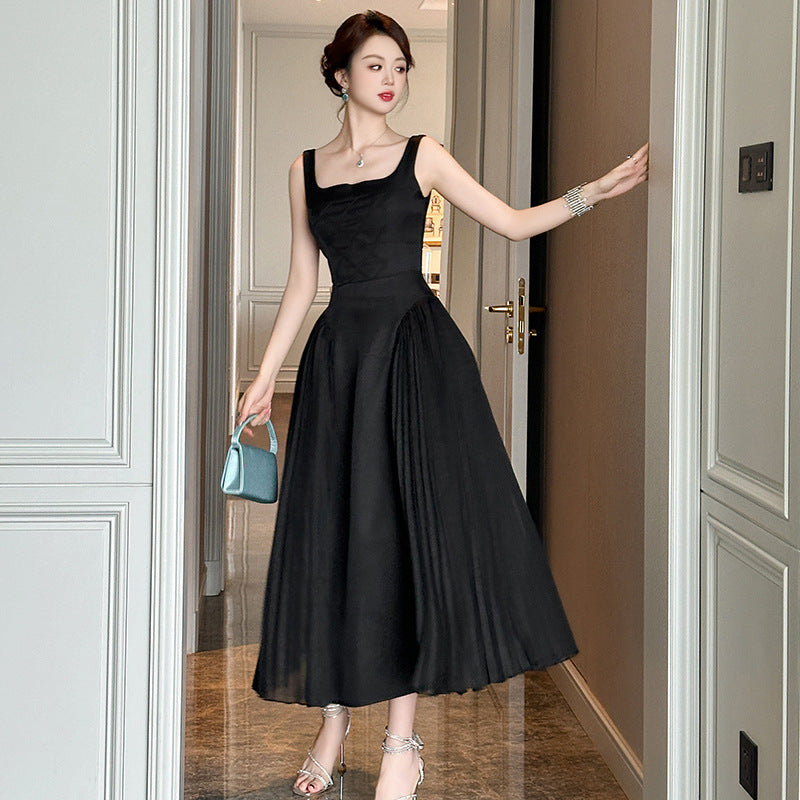 Design Sense Square-neck Cinched Pleated Dress