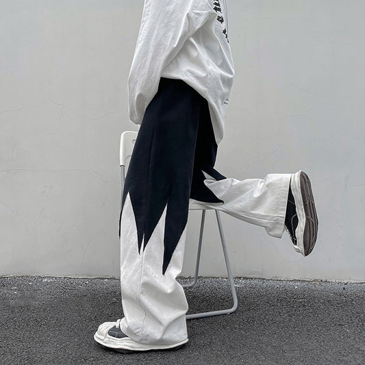 New Street Dark Casual Irregular Spliced Straight Pants
