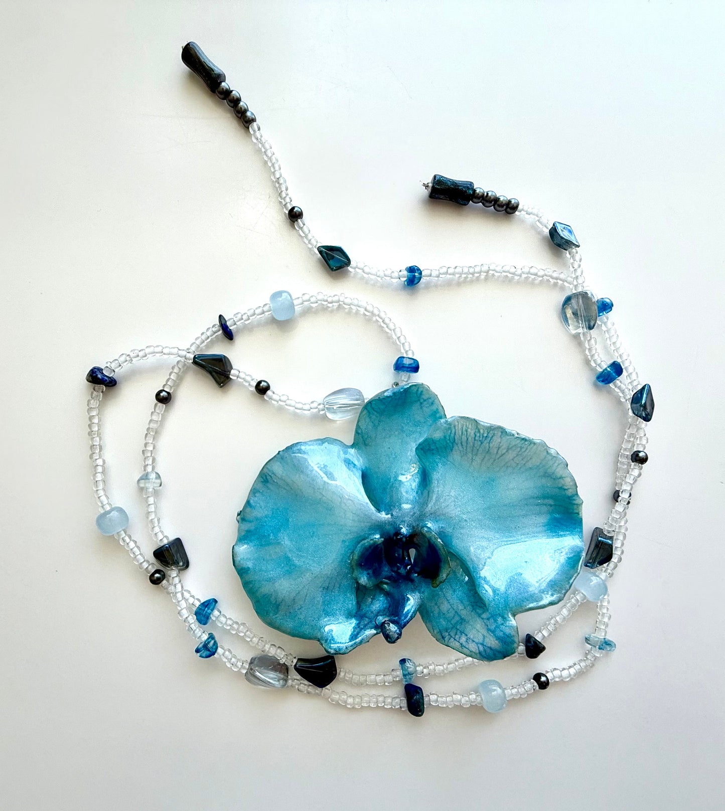 HandMade Aqua Blue Orchid Necklace