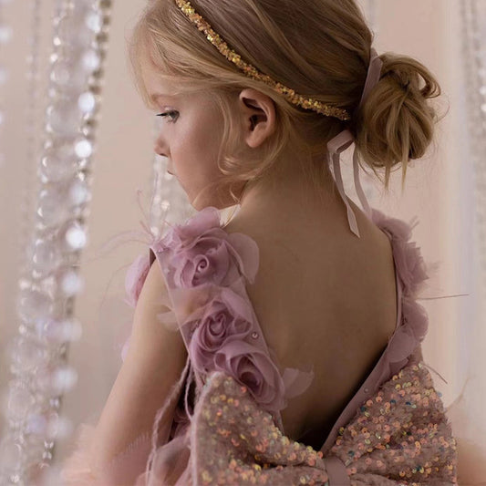 Western-style Rose Princess Dress For Little Girls