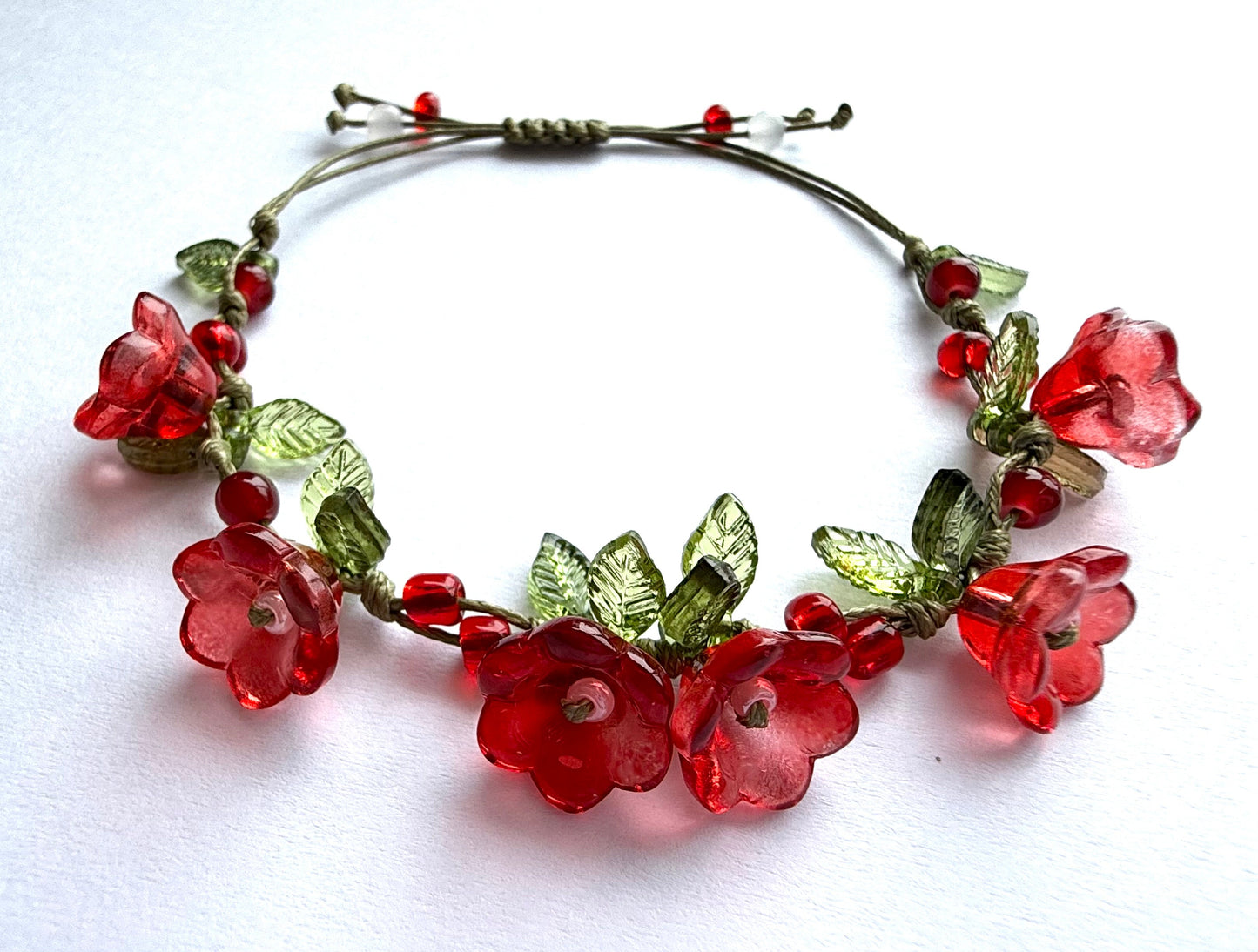 Handmade Red Lily of the Valley Charm Bracelet