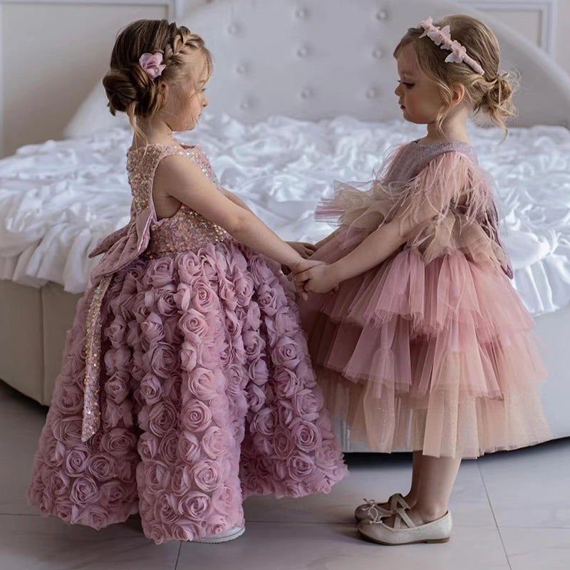 Western-style Rose Princess Dress For Little Girls