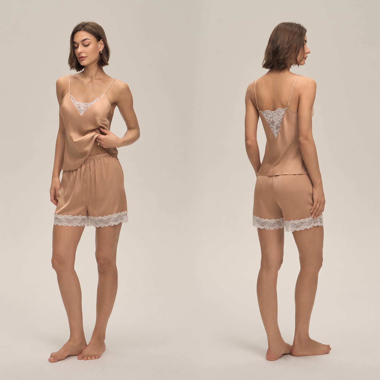 Lace-Panel Solid-Color Sexy Jumpsuit With Suspender Shorts