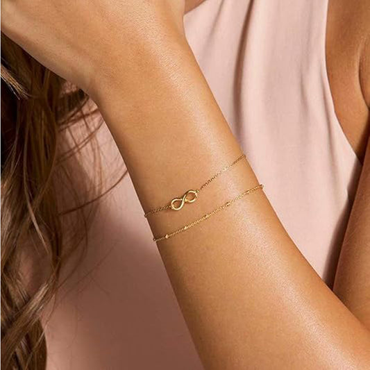 Dainty Gold Bracelets For Women, 14K Gold Filled Adjustable Layered Bracelet Cute Oval Chain Bar Gold Bracelets For Women Jewelry