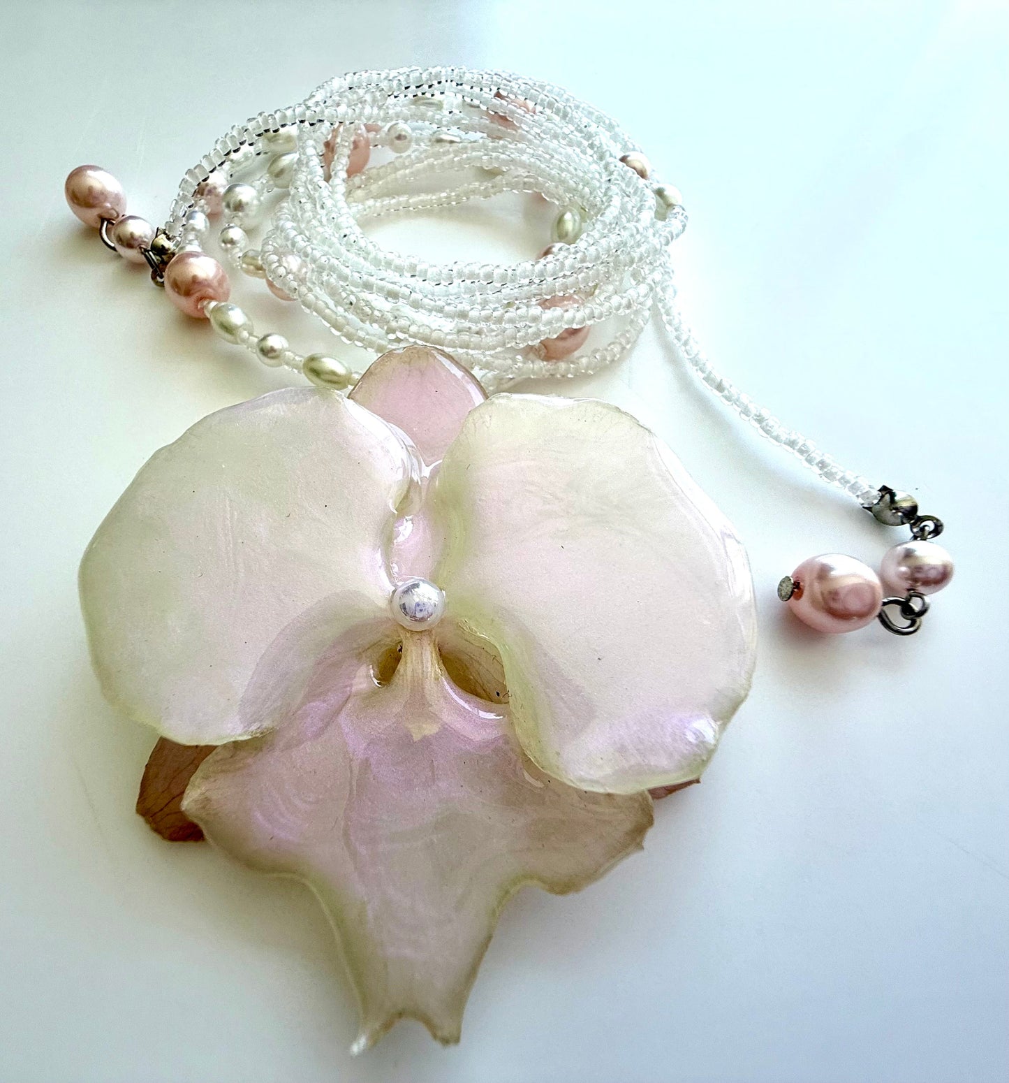 HandMade Soft Pastel Pink Orchid Necklace