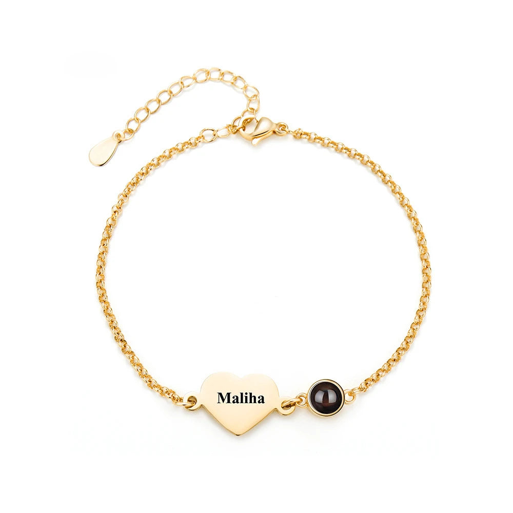 Personalized Photo Projection Heart Zircon Charm Bracelet