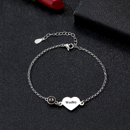 Personalized Photo Projection Heart Zircon Charm Bracelet