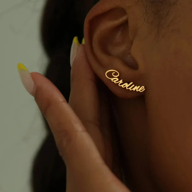 CE Certification Fashion Custom Name Women's Party Stainless Steel PVD Gold Plated Stud Earrings