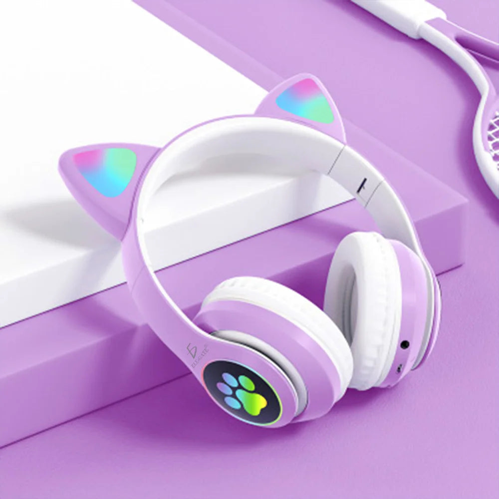Cat Ear Bluetooth Headphones with LED Lights — Wireless & Colorful