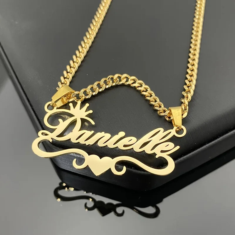 CE Certified Stainless Steel Personalized Customization Name 18K Gold-plated Pendant Necklace Women Party Gift Jewelry