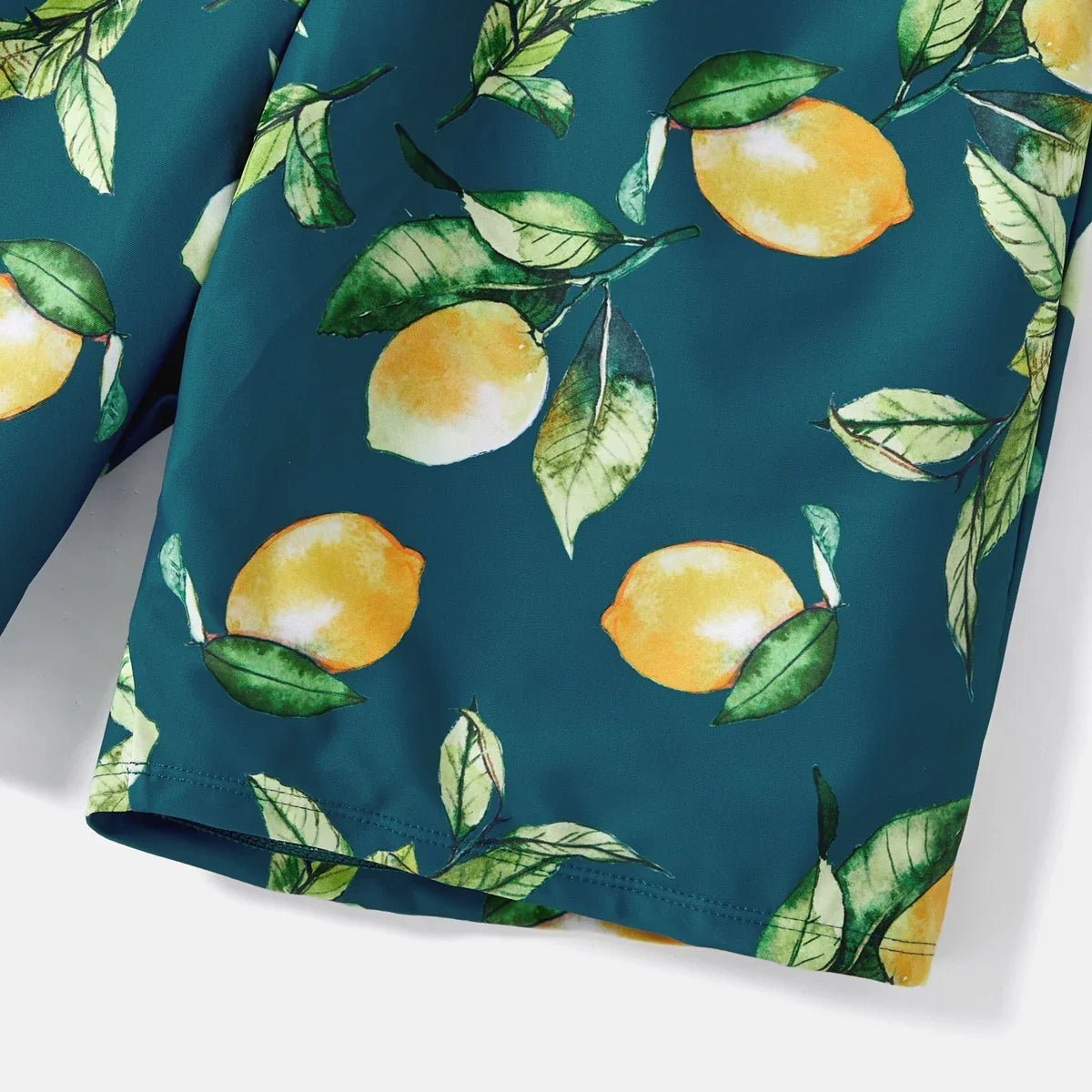 Family Matching Lemon Print Halter Swimsuit Set — Two-Piece & Swim Trunks