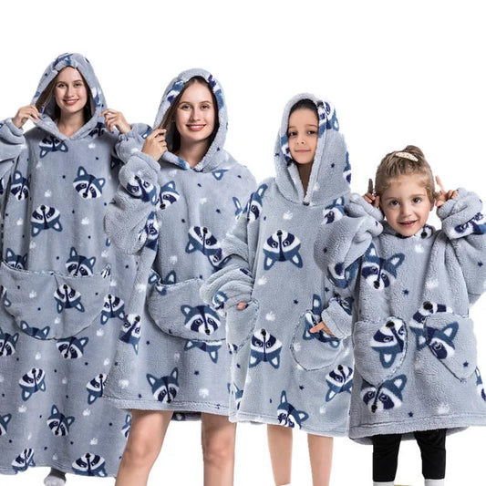 Oversized Cartoon Fleece Hoodie Blanket