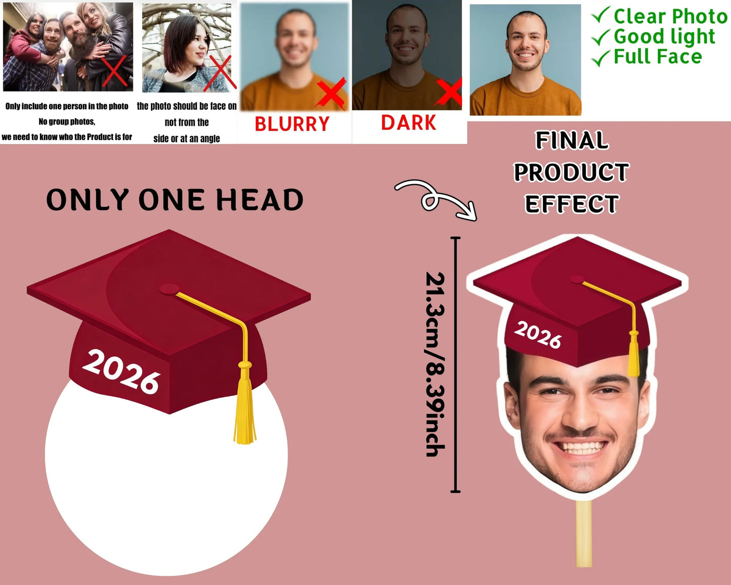 Personalized Photo Face Masks – Funny Fan Face Cutout Head on a Stick | Birthday Party Decorations