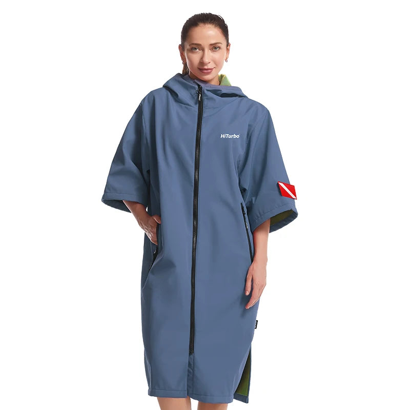 Short Sleeve Hooded Waterproof Changing Cape – Windproof Quick-Dry Surf Robe