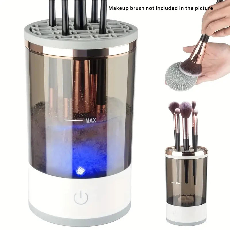 Limpiador eléctrico portátil de brochas de maquillaje con enchufe USB, limpiador rápido eléctrico USB de silicona para brochas de maquillaje, collar para brochas