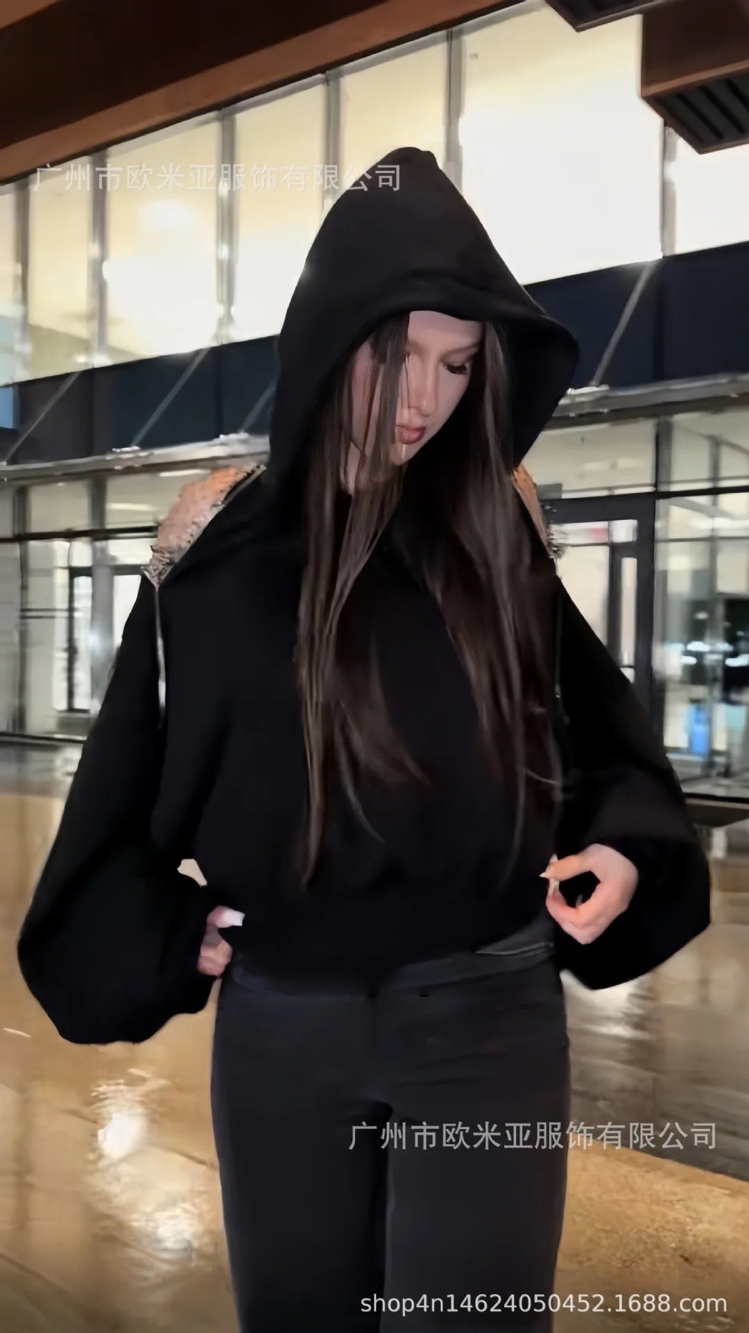 Sexy Perspective Backless Hoodie Woman's Spring Autumn Fashion Lace Patchwork Solid Color Loose Pullover Sweatshirt For Ladies