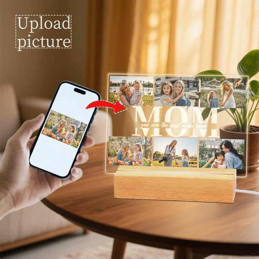 Personalized Photo Acrylic Plaque Custom Mothers Day Night Light for Mom Birthday Present Home Decor Family Keepsake Unique Gift