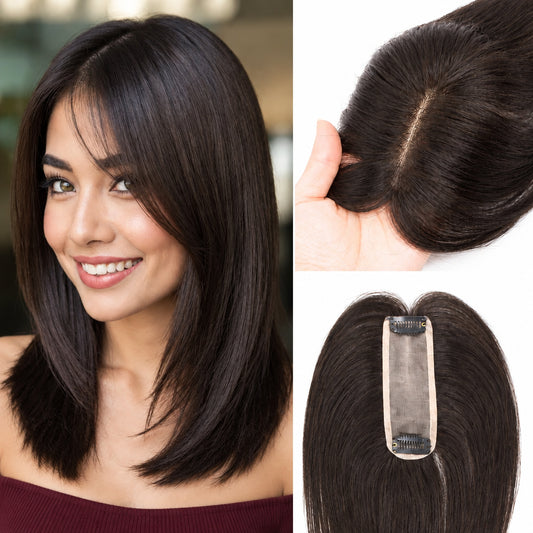 Women's Straight Human Hair Topper — 4 × 13 cm Mono & PU Base