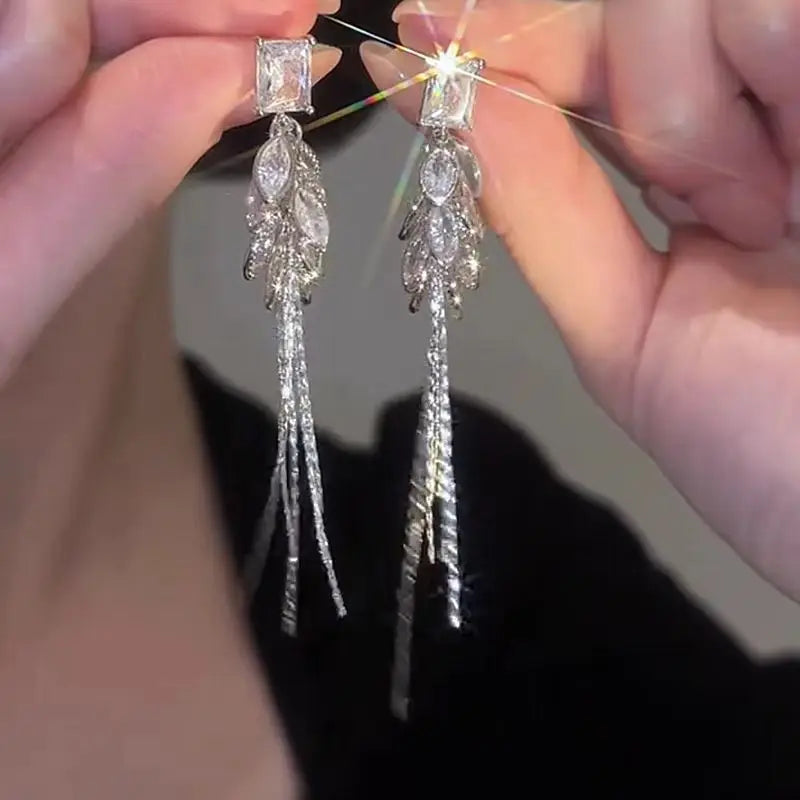 Fashion Luxury Geometric Dangle Drop Earrings for Women Wedding Party Jewelry Accessories Gorgeous Cubic Zirconia Bridal Brincos