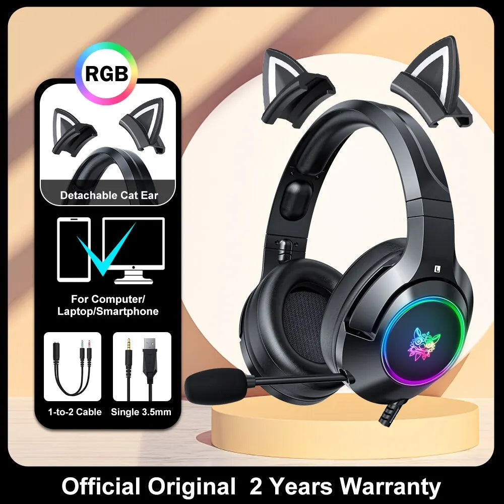 ONIKUMA K9 RGB Gaming Headset with Cat Ears & HD Mic