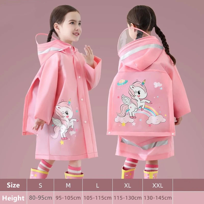 Kids Cartoon Raincoat — Dinosaur & Unicorn Waterproof Poncho