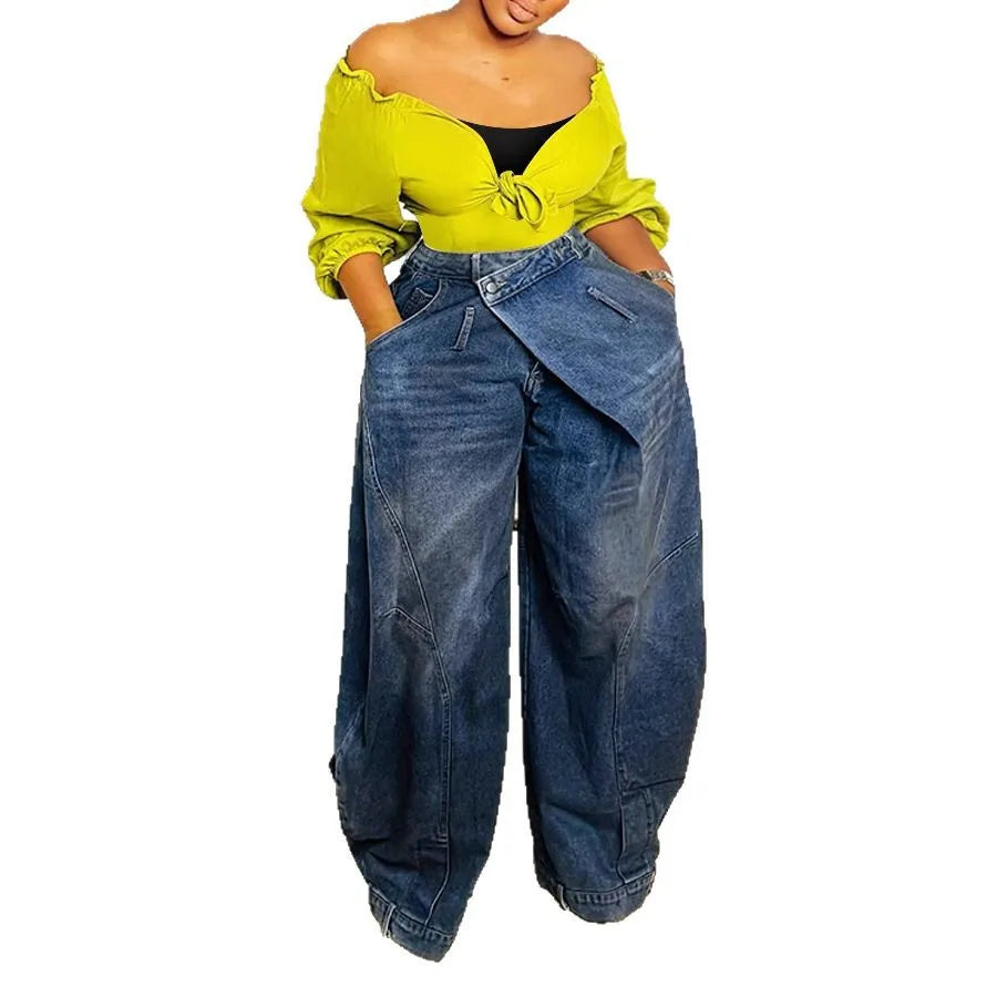Women's Vintage Wide Leg Denim Jeans — Punk Streetwear Distressed