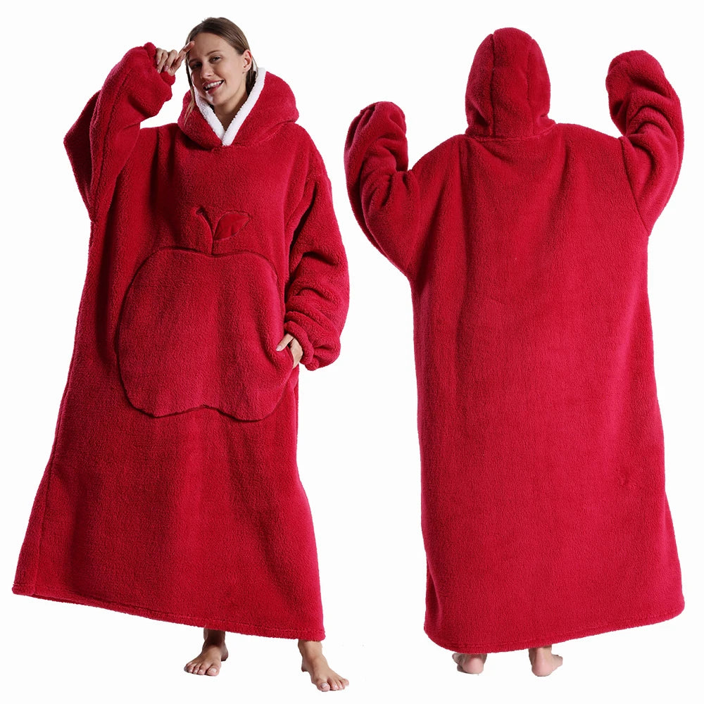 Extra-Long Plush Wearable Blanket Hoodie