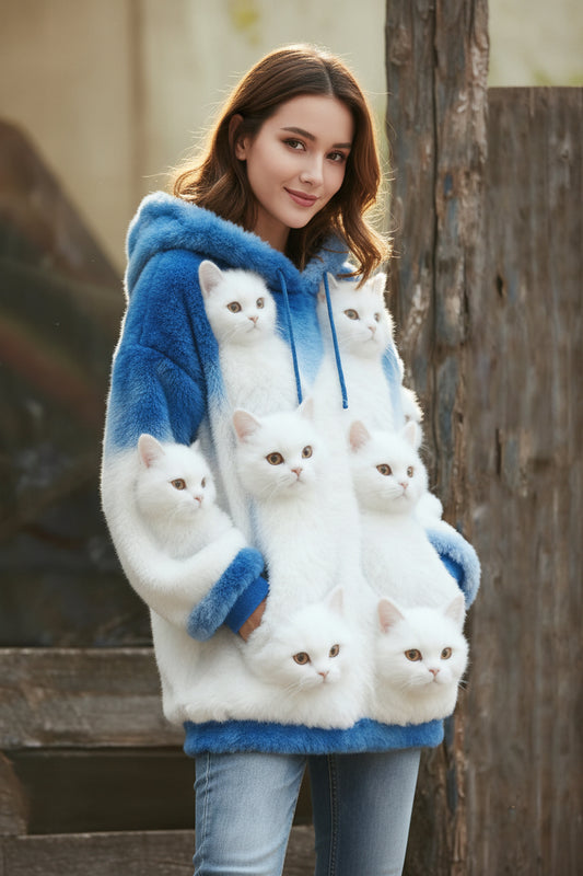 Blauer Fleece-Haustier-Kapuzenpullover mit Wärmeübertragung und niedlichem Design