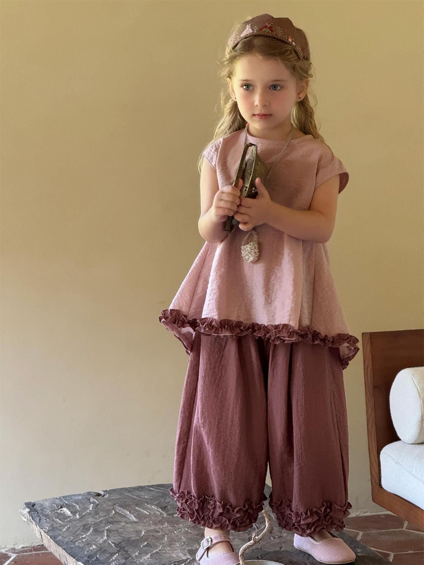 Summer New Girls' Suit Sleeveless Vest Backless Pants Contrast Color Two-piece Set