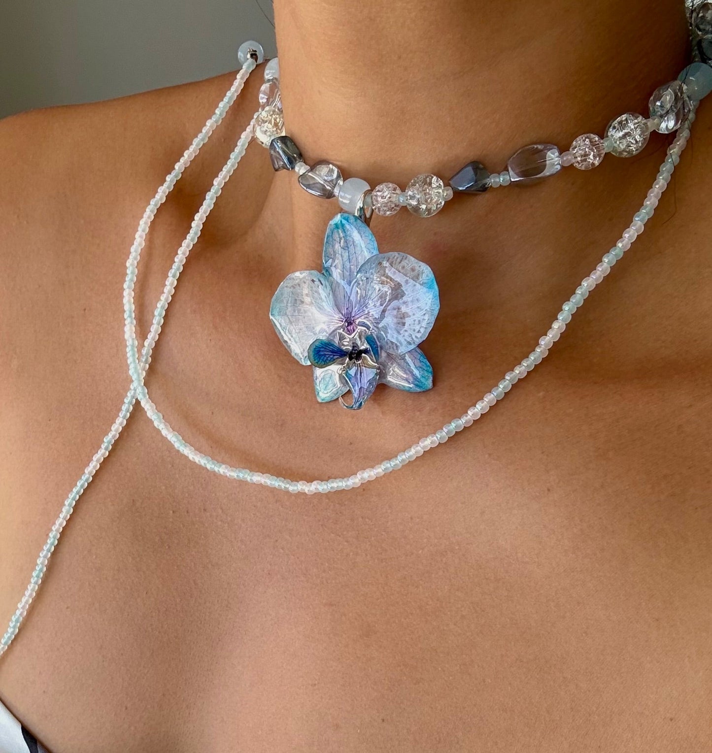Handmade Baby Blue Orchid Necklace