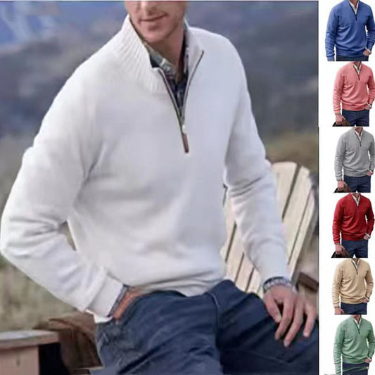 Men's Pullover Sweater Fashion Zipper Stand Collar Knitted Top