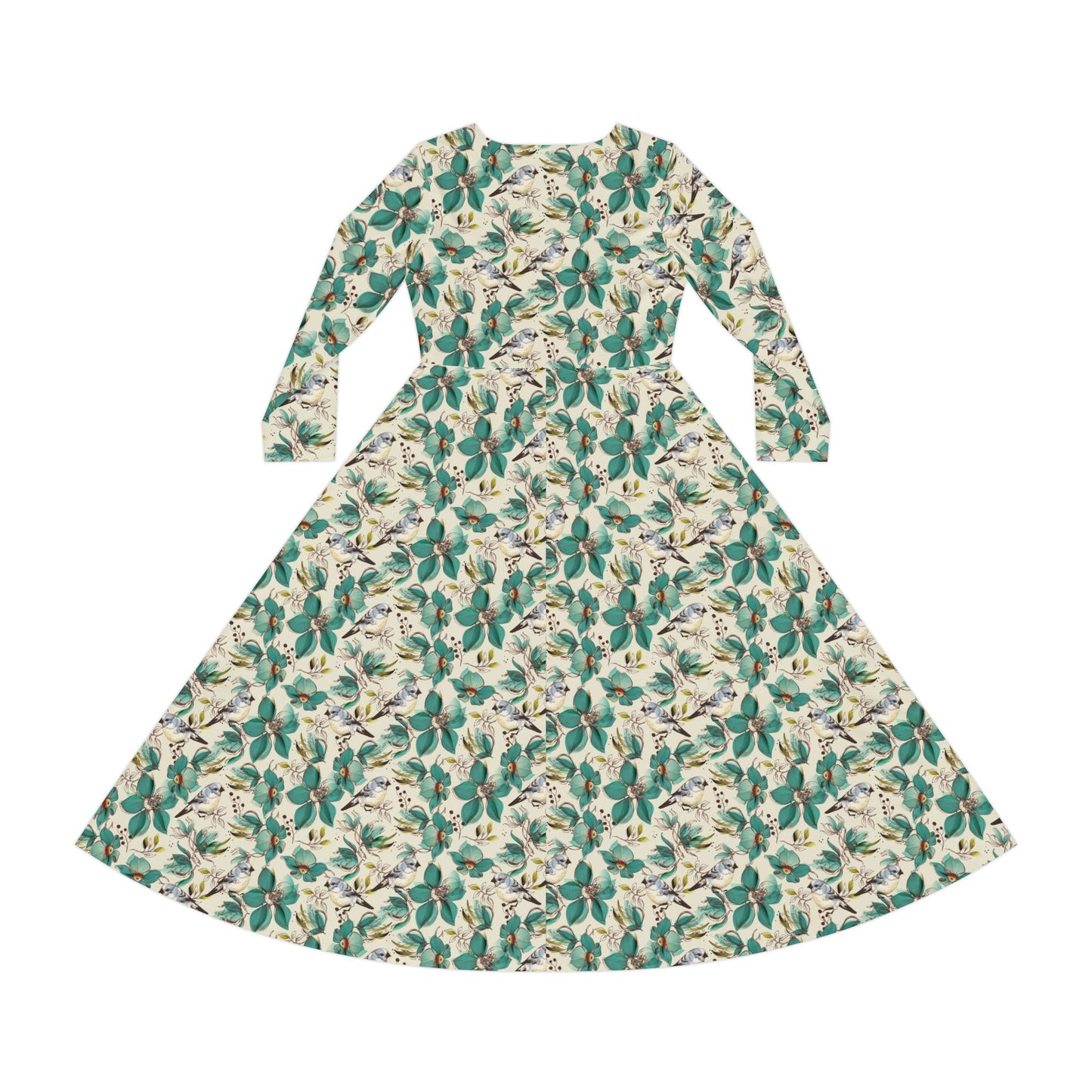 Floral Green Leaves Long-Sleeve Dance Dress – Vintage Botanical AOP