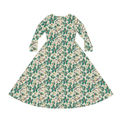 Floral Green Leaves Long-Sleeve Dance Dress – Vintage Botanical AOP