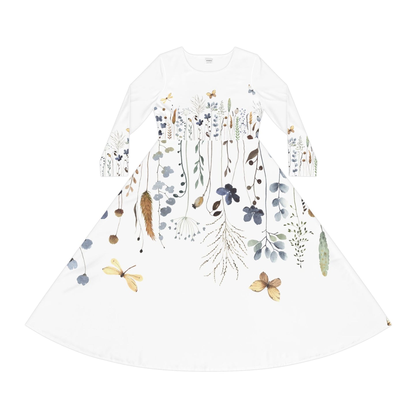 Floral Watercolor Midi Dance Dress — Long Sleeve Women’s AOP