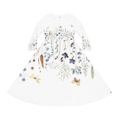 Floral Watercolor Midi Dance Dress — Long Sleeve Women’s AOP