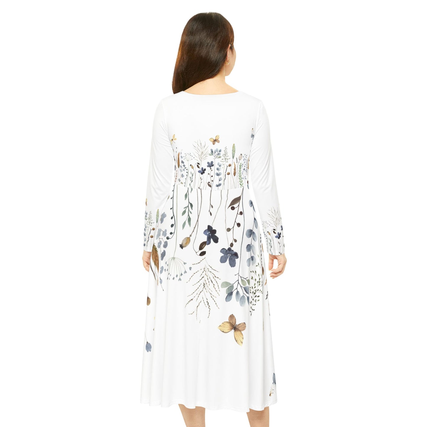 Floral Watercolor Midi Dance Dress — Long Sleeve Women’s AOP