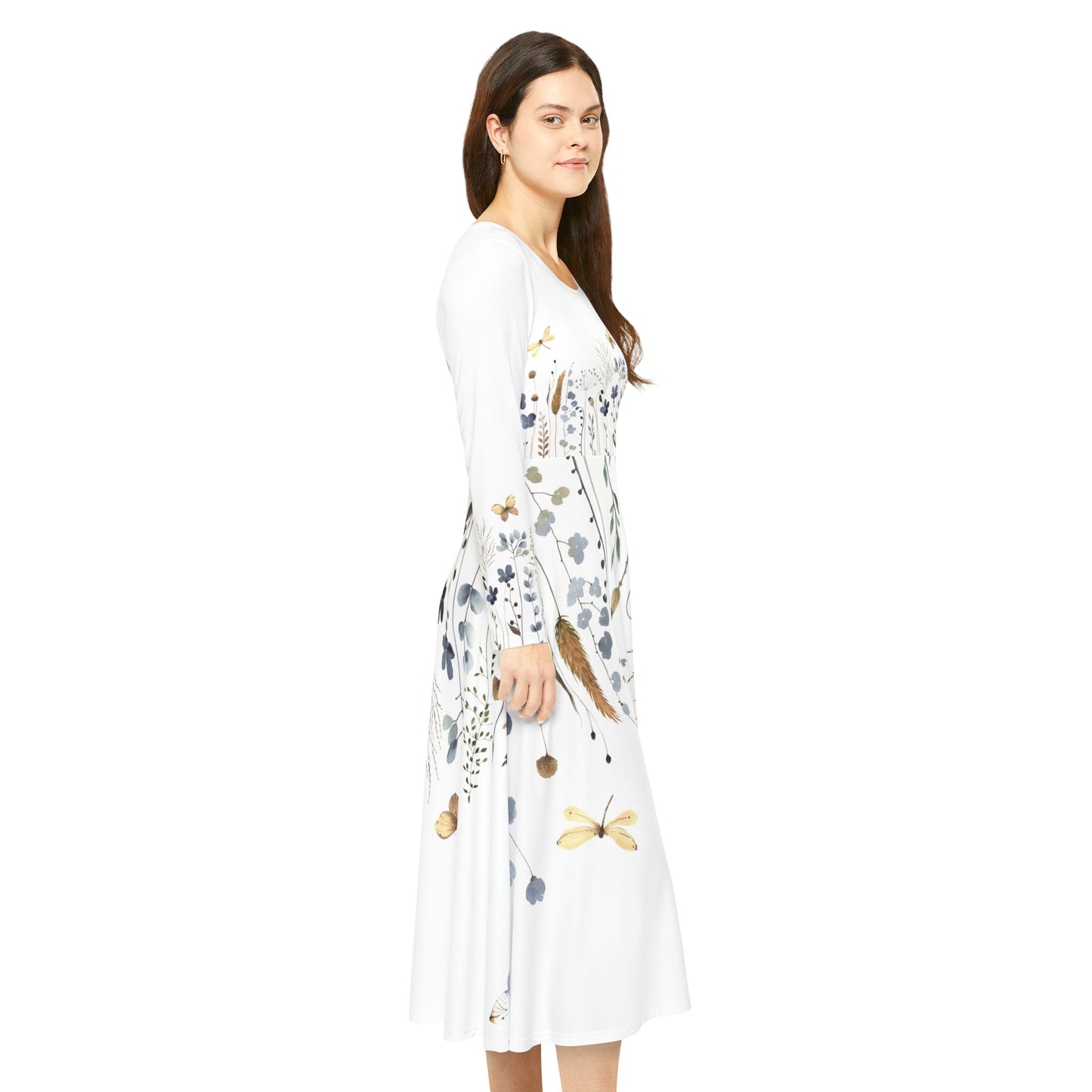 Floral Watercolor Midi Dance Dress — Long Sleeve Women’s AOP