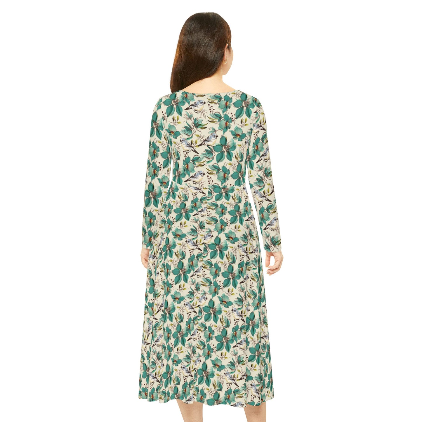 Floral Green Leaves Long-Sleeve Dance Dress – Vintage Botanical AOP