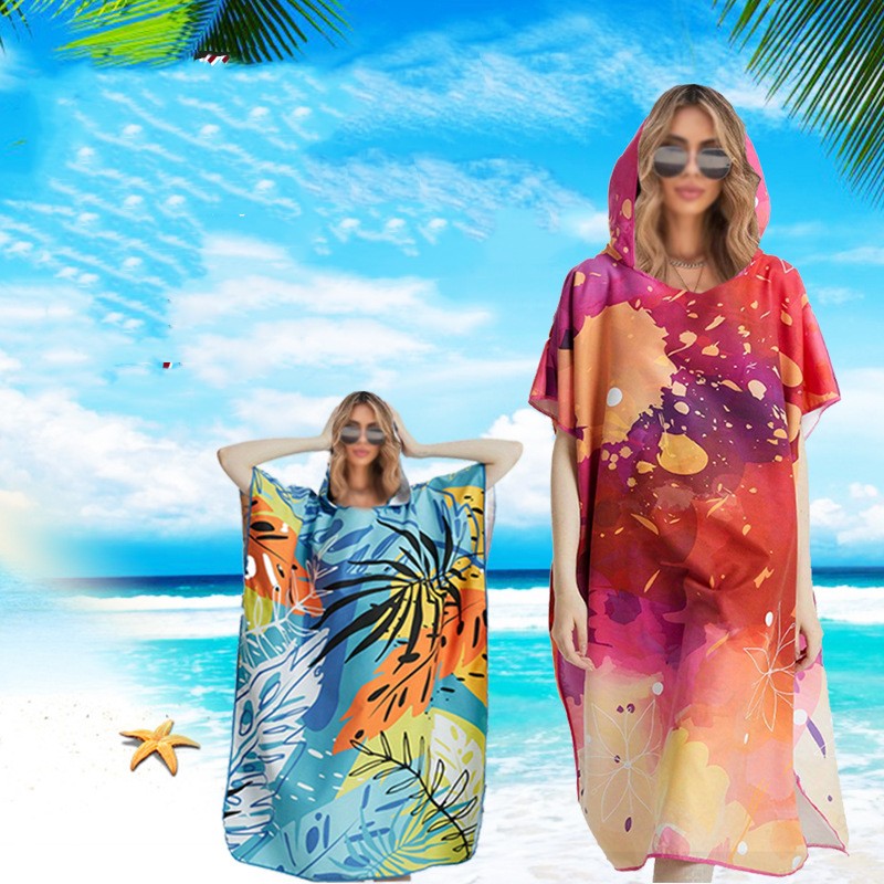 Floral Hooded Laundry Quick-drying Towel Cloak Bathrobe