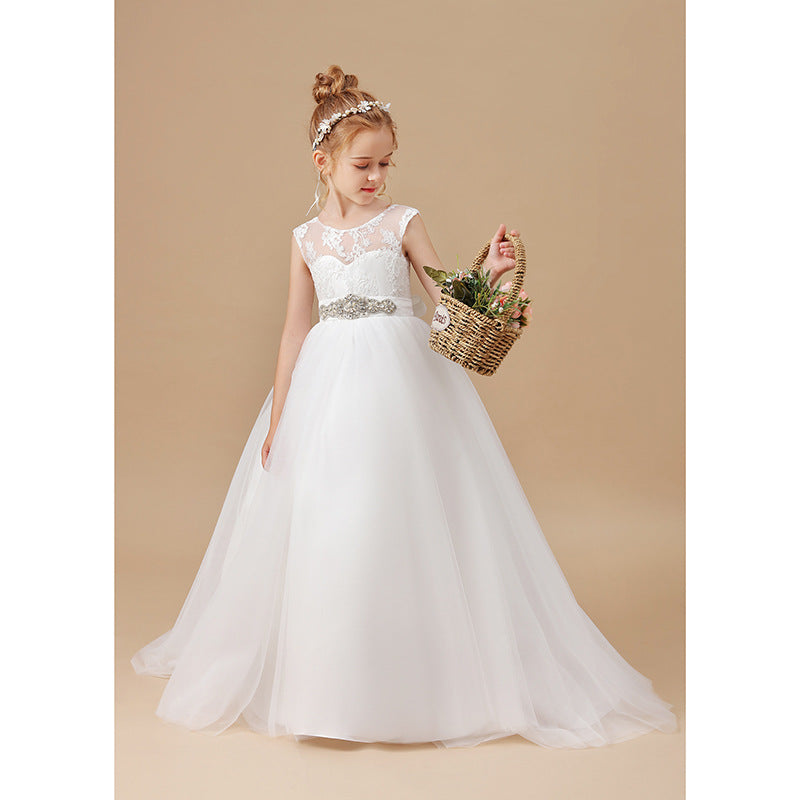 Girl's White Flower Girl Wedding Dress