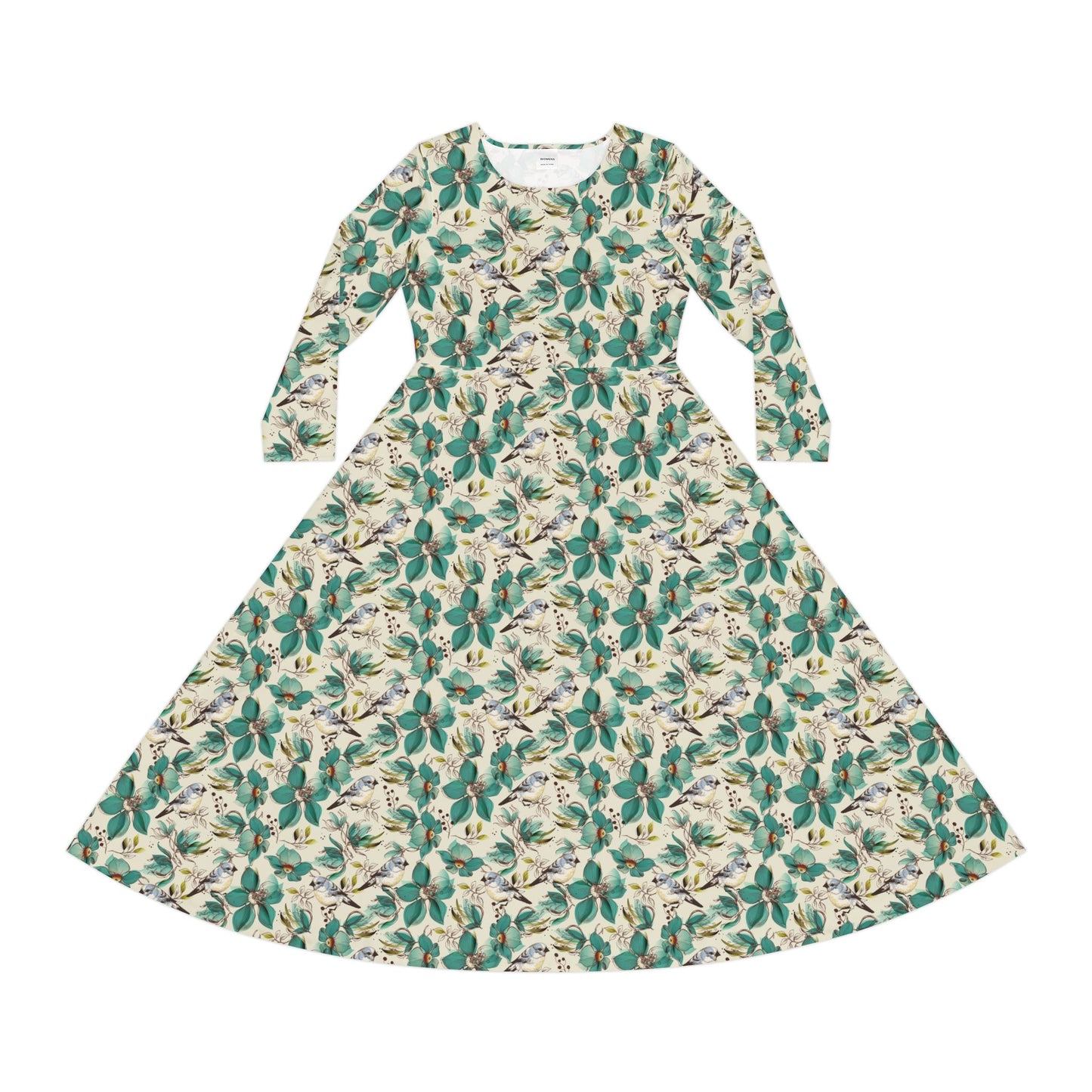 Floral Green Leaves Long-Sleeve Dance Dress – Vintage Botanical AOP