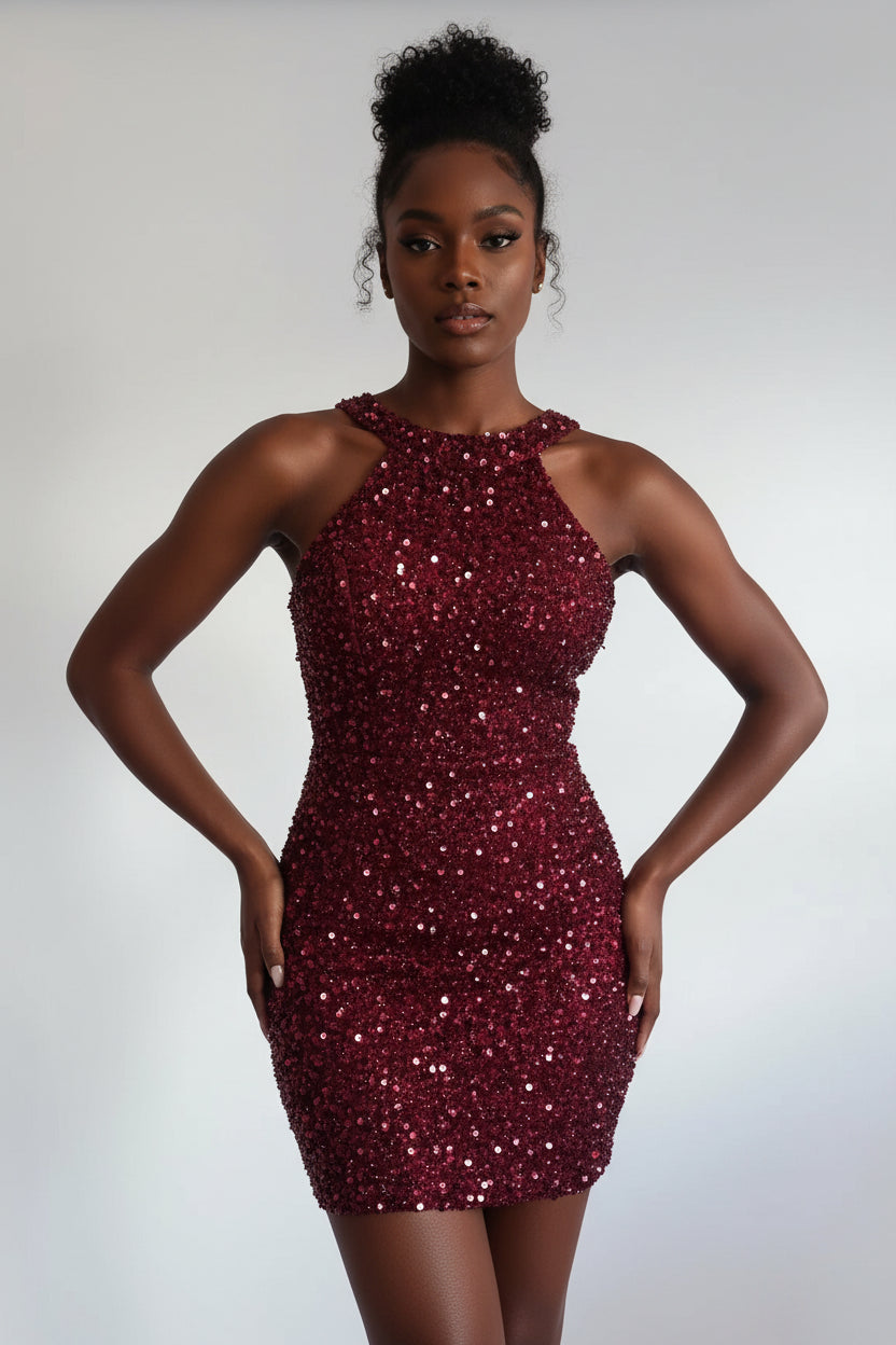 New Sequin Formal Short Micro-elastic Tight Sleeveless Dress