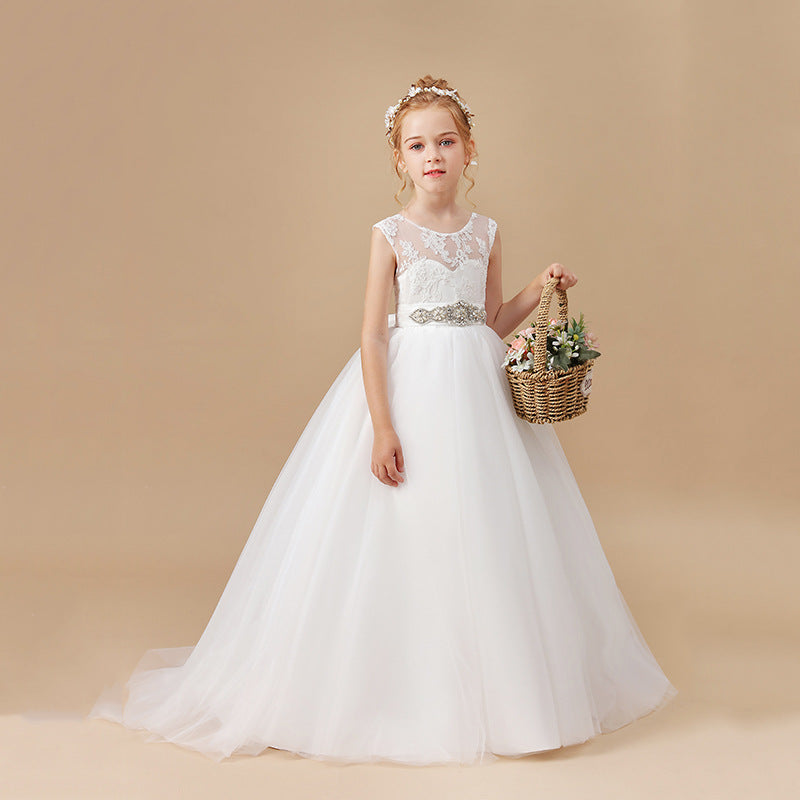 Girl's White Flower Girl Wedding Dress