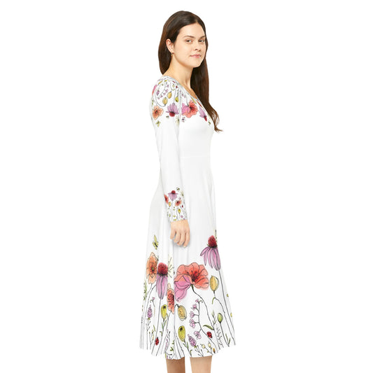 Floral Meadow Dance Dress — Women's Long-Sleeve AOP