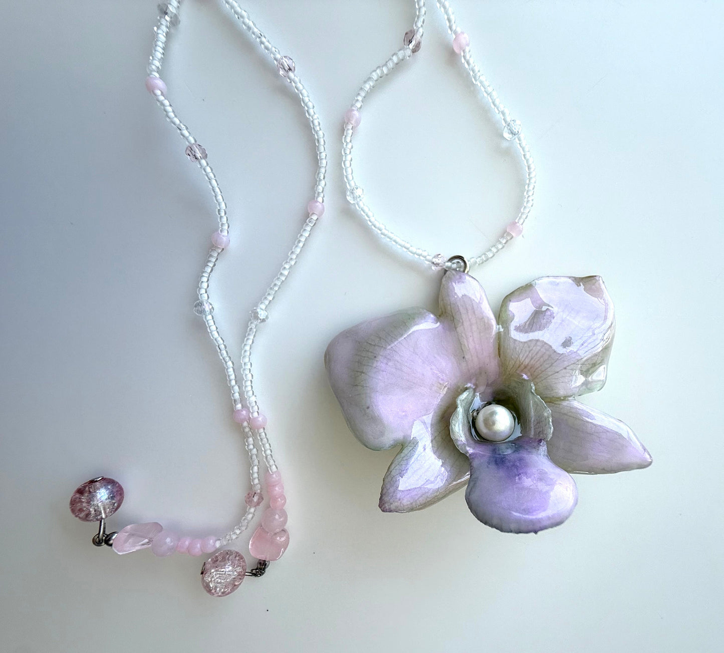Handmade Blush Pink Orchid Necklace