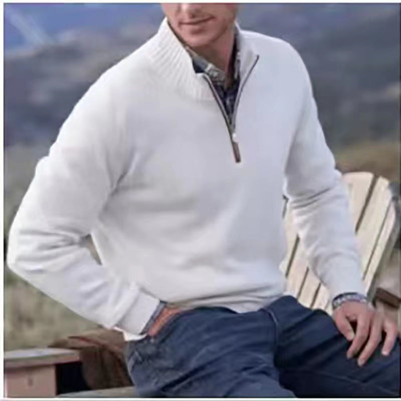 Men's Pullover Sweater Fashion Zipper Stand Collar Knitted Top
