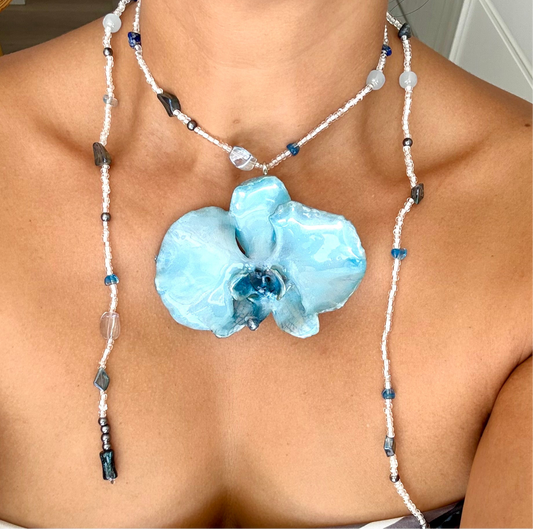 HandMade Aqua Blue Orchid Necklace
