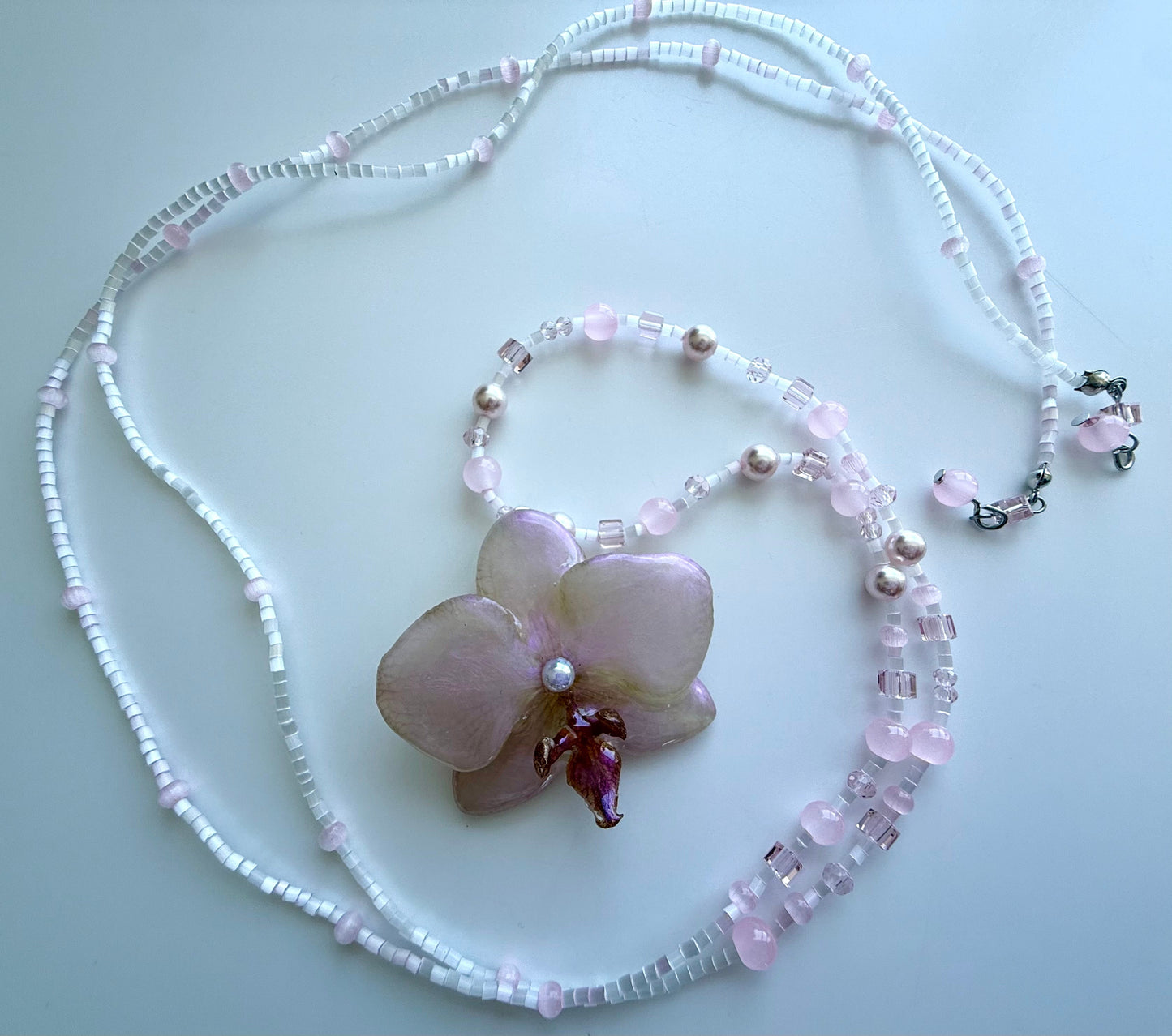Handmade Opalescent Orchid Necklace