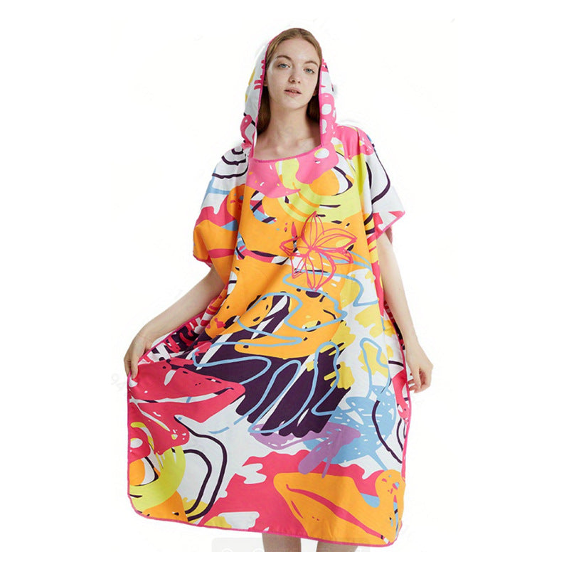 Floral Hooded Laundry Quick-drying Towel Cloak Bathrobe