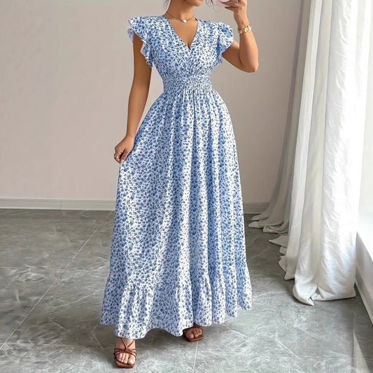 Womens Fashion Casual Floral Short-Sleeve Dress